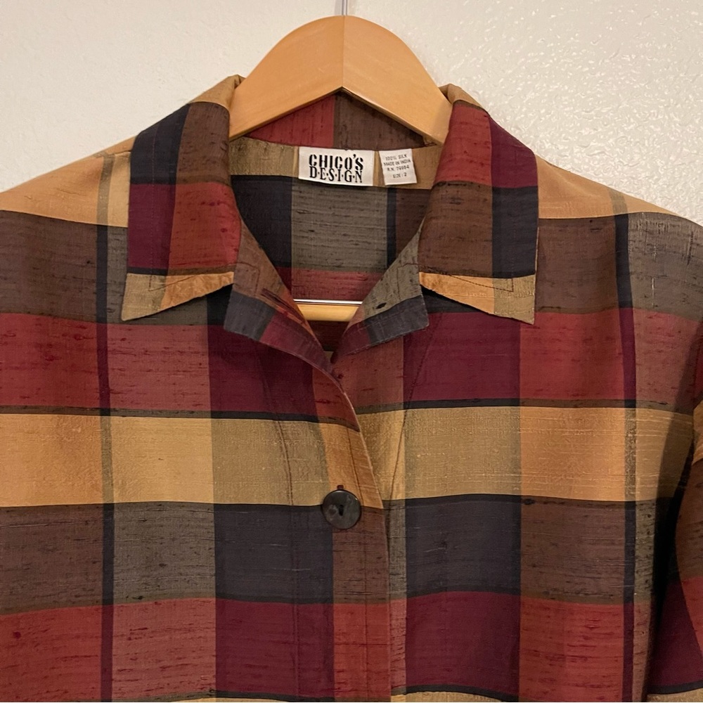 Vintage 1990’s Chico’s Design Silk Button-Front Check Plaid Jacket - Picture 10 of 13